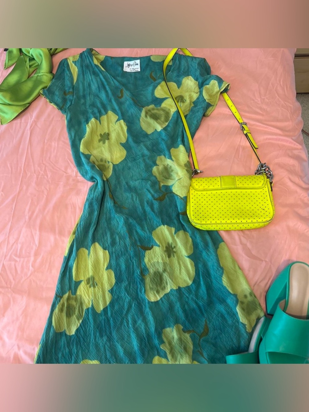 Teal Floral Dress with Yellow Flowers